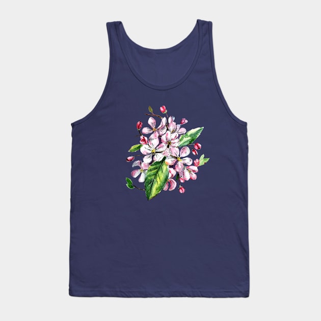 Apple Blossom Flowers Watercolor Painting Tank Top by Ratna Arts